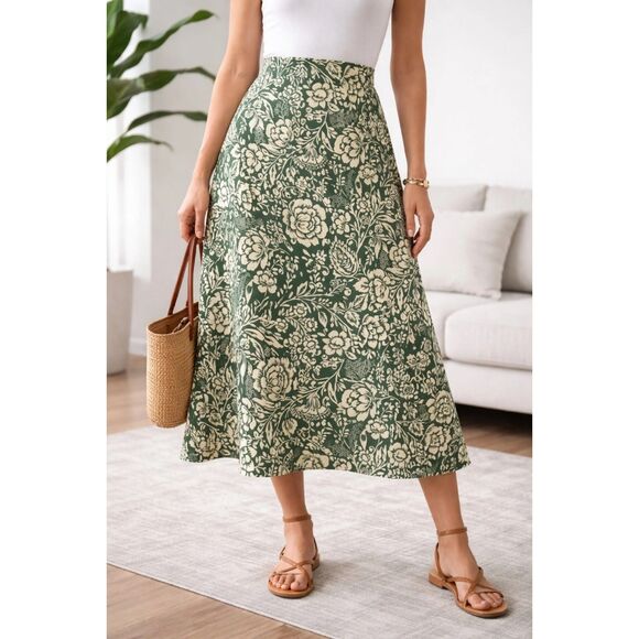 Rachel Zoe Dresses & Skirts - Rachel Zoe Green and Cream Floral Midi Skirt